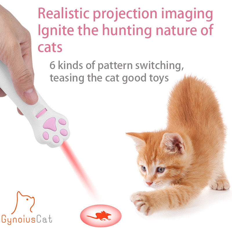 Cat laser pointer toys, indoor cats with red dots and LED patterns interactive toys, long distance 6 patterns (fish, bones, mice, etc.) of laser projection toys, suitable for kittens chasing teasing stick training exercise. Requires batteries.